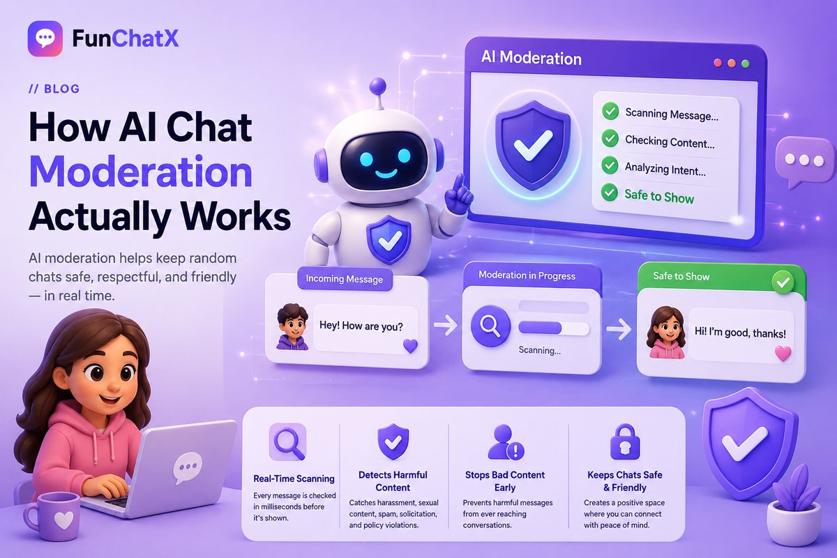 How AI chat moderation works — real-time message scanning illustration
