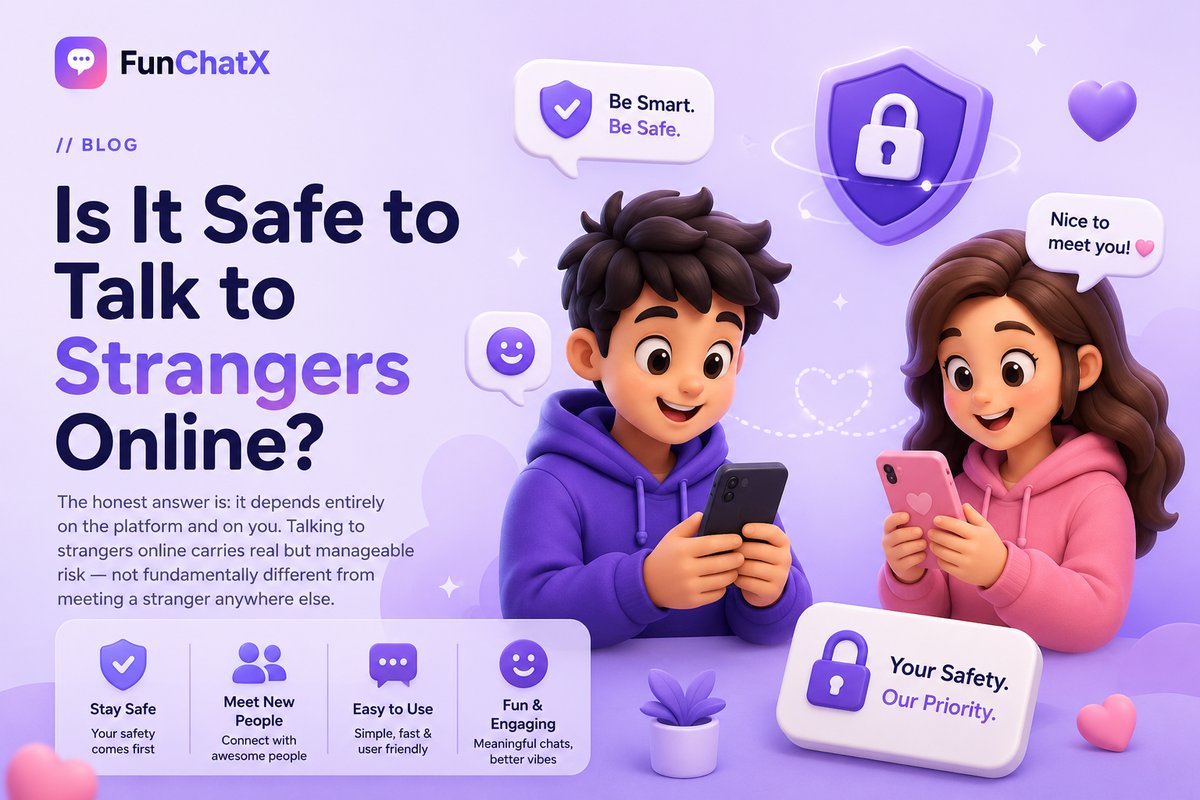 Is it safe to talk to strangers online — safety tips illustration