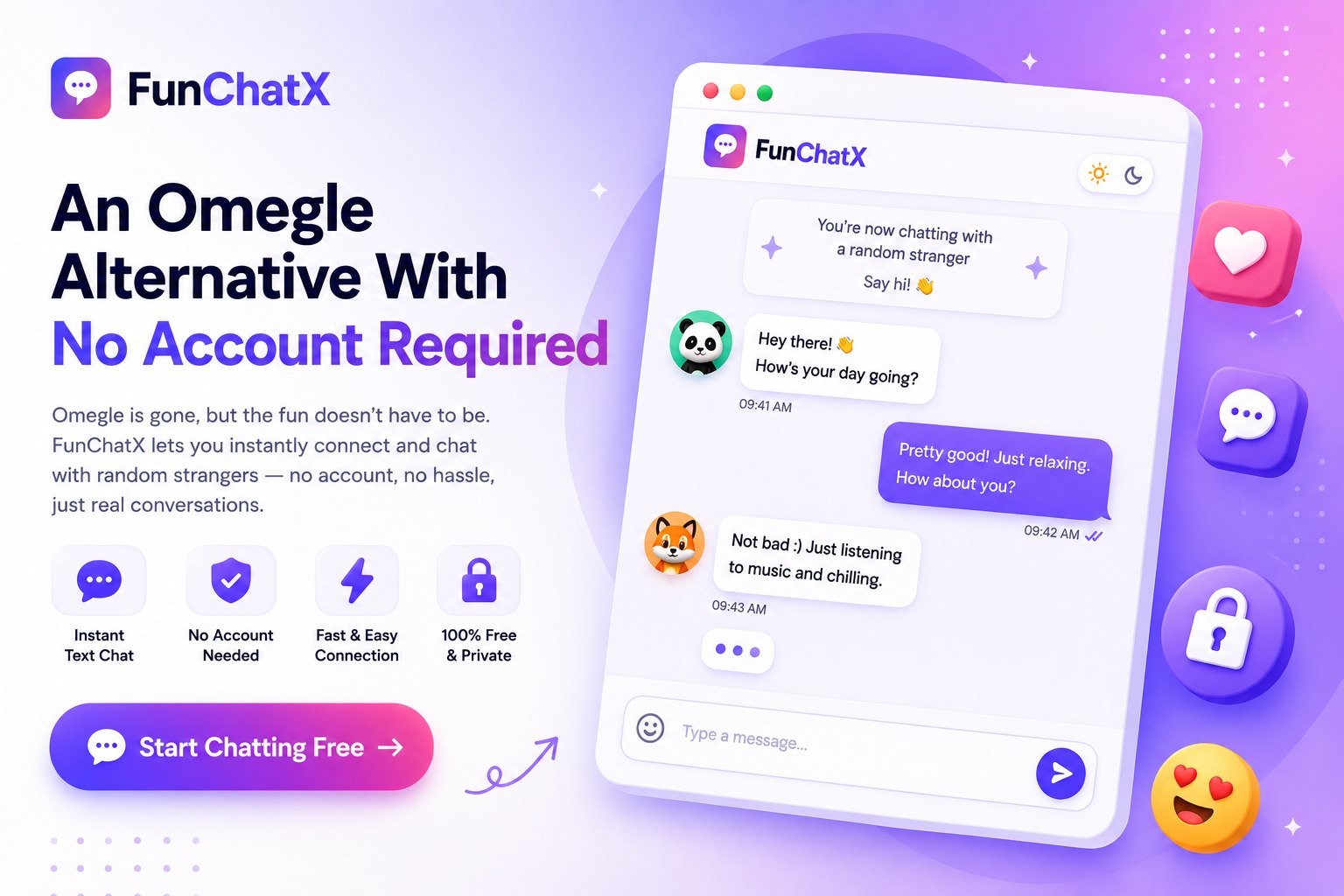 Illustration of the FunChatX text chat interface, styled preview (not an in-app screenshot)