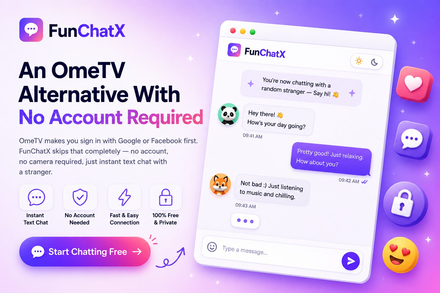 Illustration of the FunChatX text chat interface, styled preview (not an in-app screenshot)